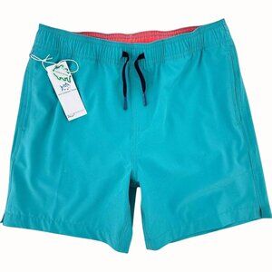Southern Tide Boys XL-16 Quick Dry Tidal Wave Solid Turquoise Swim Trunks NEW